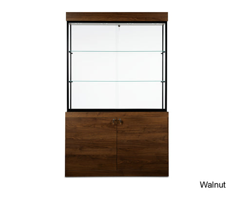 Sleek Glass Display Cabinet with Lights and Bottom Storage