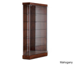Attractive Corner Glass Display Case with Hinged Door and Clipped Back