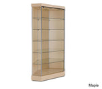 Attractive Corner Glass Display Case with Hinged Door and Clipped Back