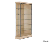 Attractive Corner Glass Display Case with Hinged Door and Clipped Back