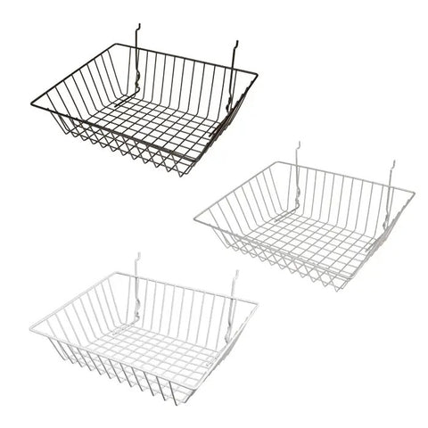 Sloping Basket Front Fits Slatwall, Grid, Pegboard-15"W X 12"D X 5"H