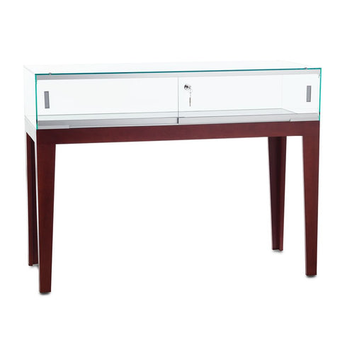 Refined Sit-Down Wood Counter Display Case with Tapered LegsRefined Sit-Down Wood Counter Display Case with Tapered Legs